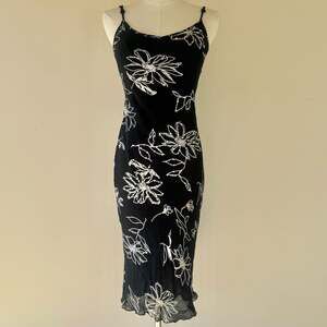 Vintage Euro Yoors Y2K Black Midi Dress with Flowers and Sequins